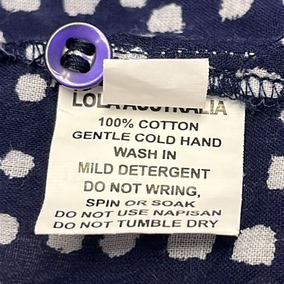 Lola Australia Navy Abstract Dotted Cotton Button Down V-Neck Ruffled Tunic- Lrg - Picture 9 of 10